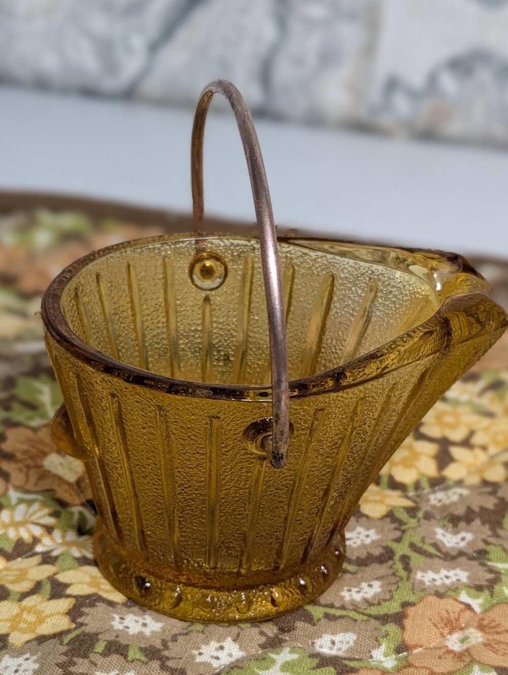 Amber Glass Coal Bucket - Vintage toothpick holder & or Creamer